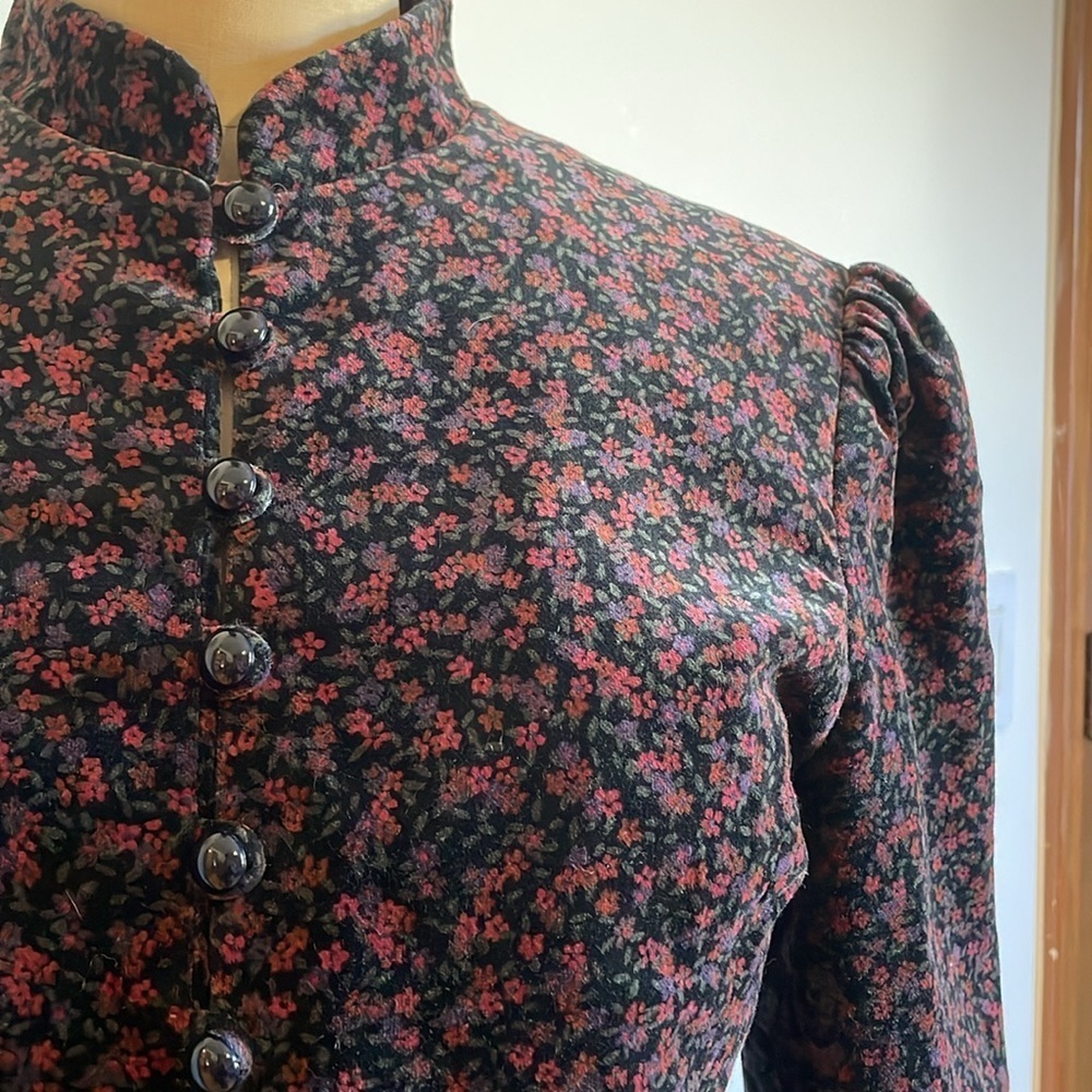 VTG Lanz Velvet Skirt Set Black Micro Floral Jacket Cottage Grandma Feminine - Picture 14 of 16